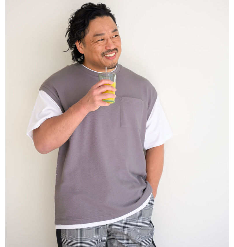 大きいサイズ メンズ launching pad (ランチングパッド) パイナップルニットフェイクレイヤード半袖Tシャツ