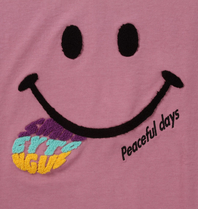 大きいサイズ メンズ SMILEY FACE (スマイリーフェイス) T/C天竺サガラ刺繍半袖Tシャツ