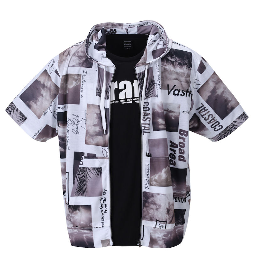 大きいサイズ メンズ BEAUMERE (ボウメール) 昇華総柄半袖フルジップパーカー+半袖Tシャツ
                        