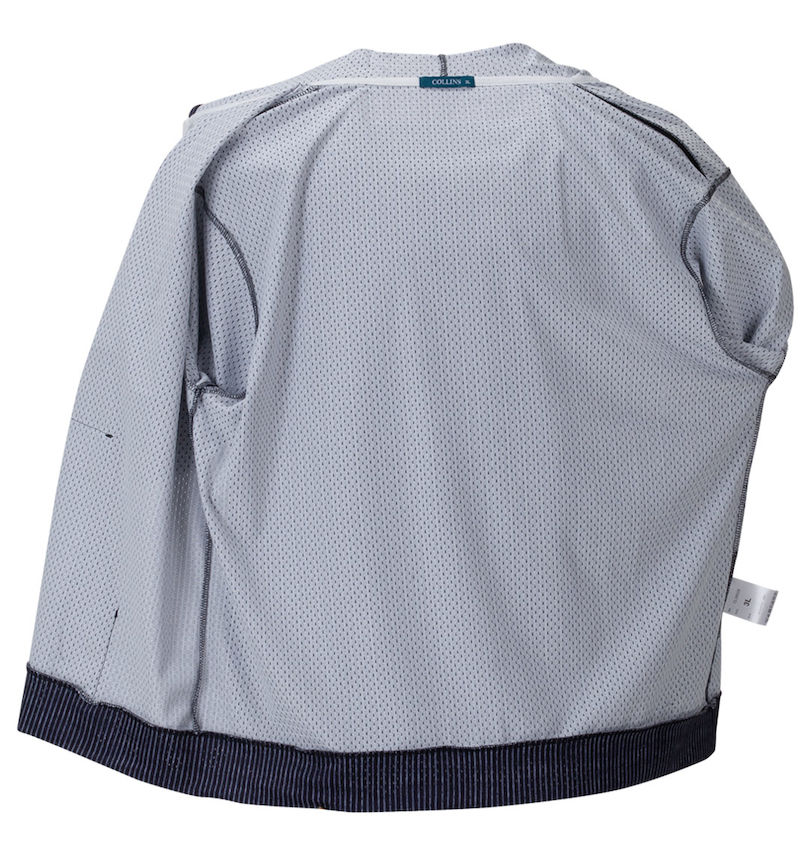 大きいサイズ メンズ COLLINS (コリンズ) メッシュヒッコリー風プリント半袖フルジップパーカー+半袖Tシャツ 裏側