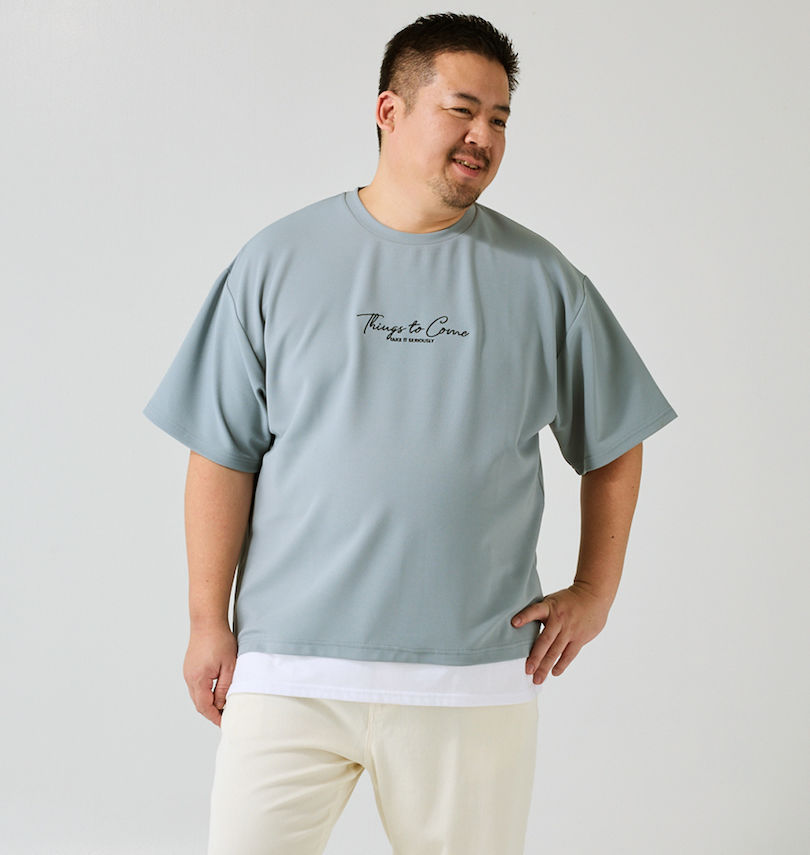 大きいサイズ メンズ launching pad (ランチングパッド) アムンゼンツイル裾フェイクレイヤード半袖Tシャツ 身長：176.5cm/バスト：118cm/着用サイズ：3L