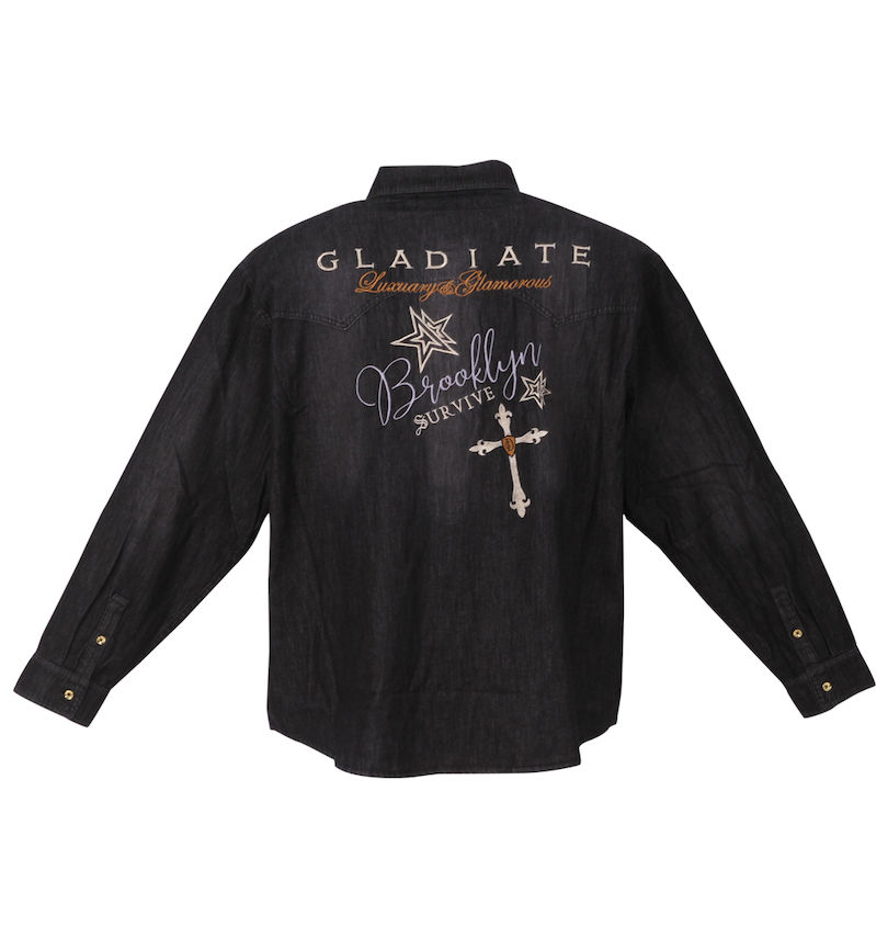 大きいサイズ メンズ GLADIATE (グラディエイト) 刺繍デニム長袖シャツ バックスタイル