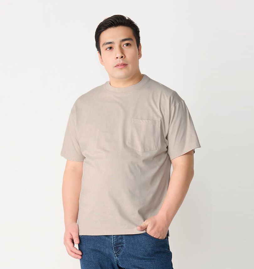 大きいサイズ メンズ EL.FO (エルフォ) 無地ポケット付タフ衿クルーネック半袖Tシャツ
                        