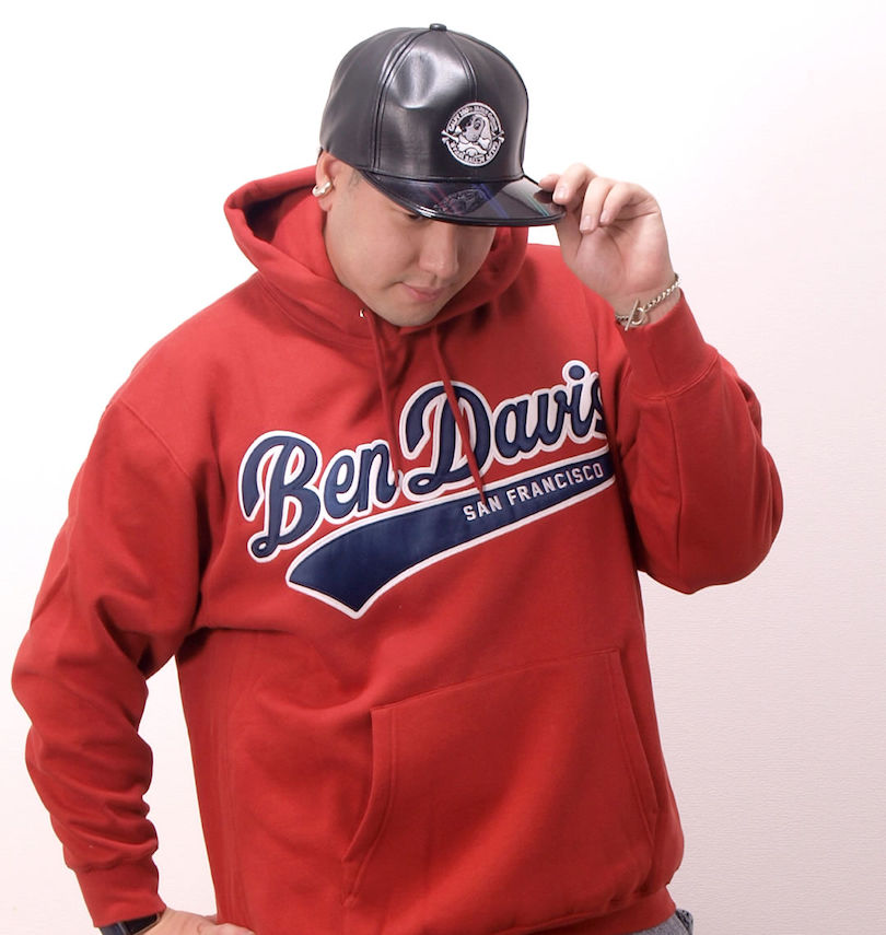 大きいサイズ メンズ BEN DAVIS (ベン デイビス) スタジアムワッペンロゴプルパーカー