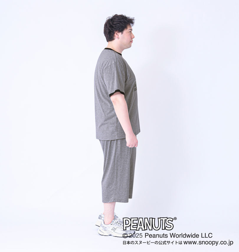 大きいサイズ メンズ PEANUTS (ピーナッツ) 天竺リンガー半袖Tシャツ+ハーフパンツ
                        