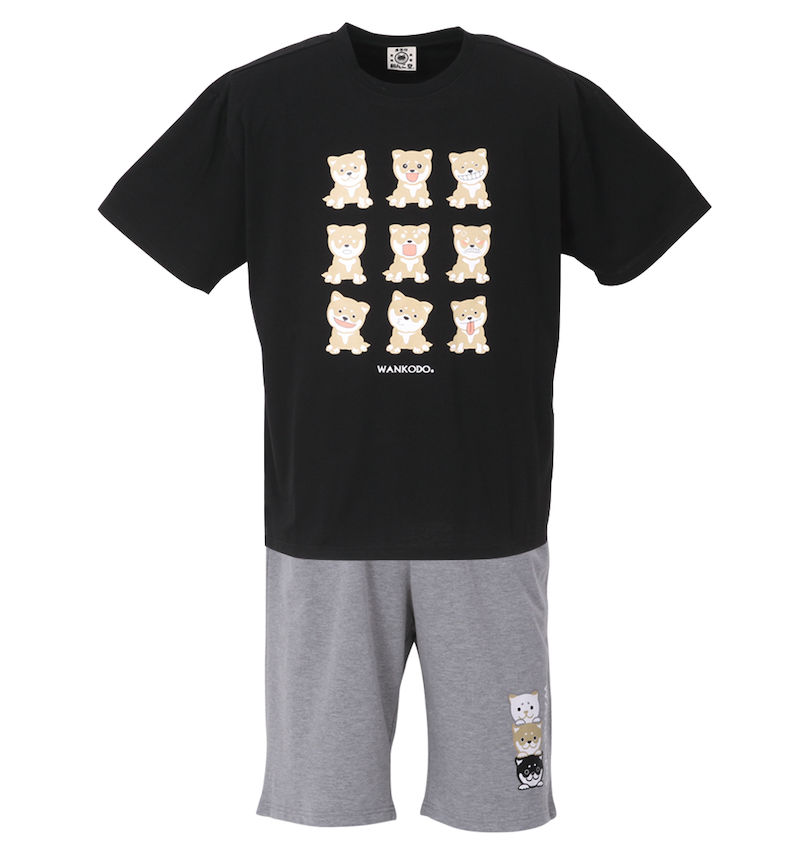 大きいサイズ メンズ 黒柴印和んこ堂 (クロシバジルシワンコドウ) 天竺半袖Tシャツ+ミニ裏毛ハーフパンツ