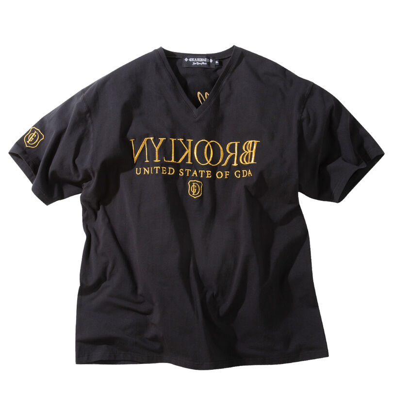 大きいサイズ メンズ GLADIATE (グラディエイト) ベア天竺刺繍&プリント半袖VネックTシャツ