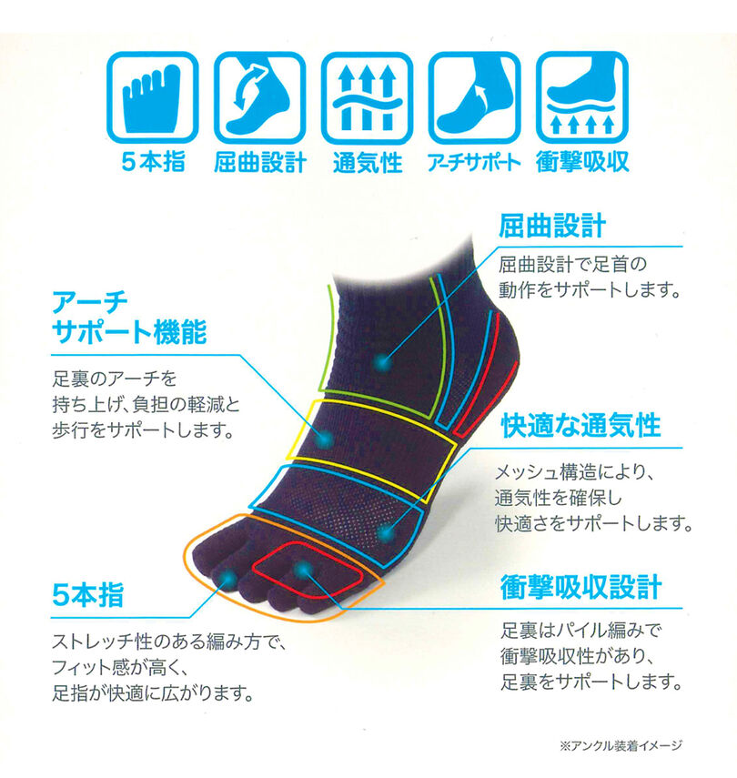 大きいサイズ メンズ Phiten (ファイテン) 2P5本指セミロングスポーツソックス
                        
