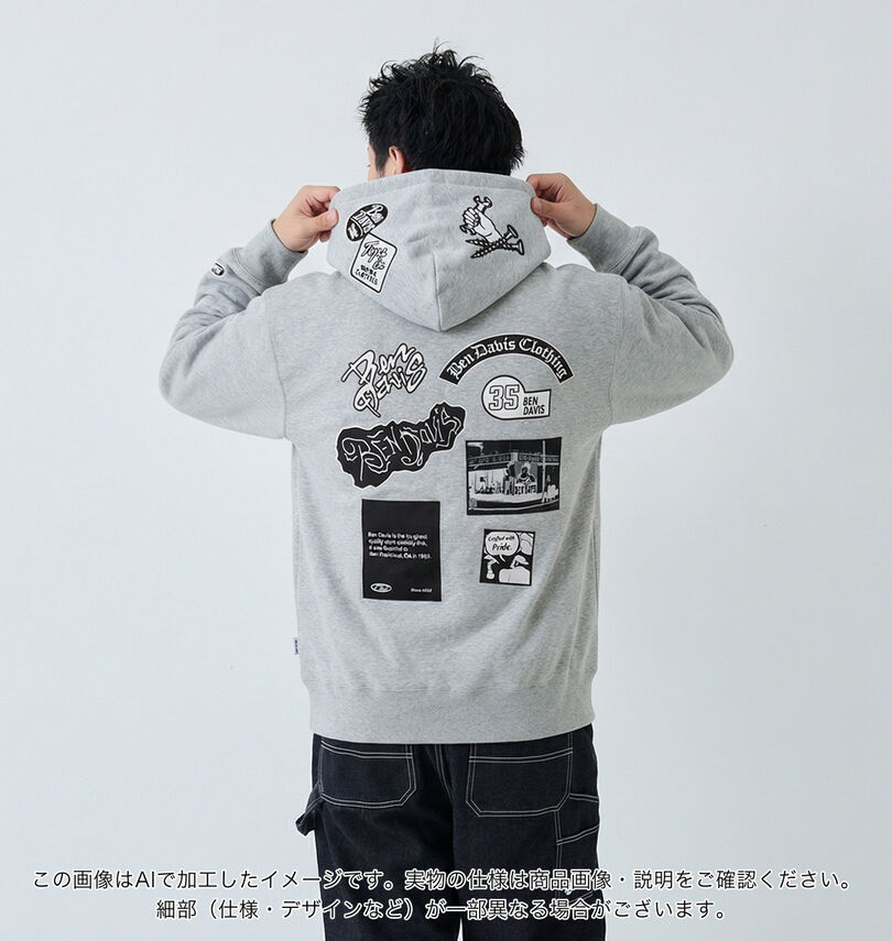 大きいサイズ メンズ BEN DAVIS (ベン デイビス) 裏毛マルチワッペンプルパーカー
                        