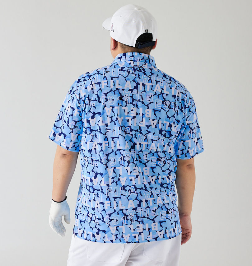 大きいサイズ メンズ FILA GOLF (フィラゴルフ) モザイクタイポプリントホリゾンタルカラー半袖シャツ 