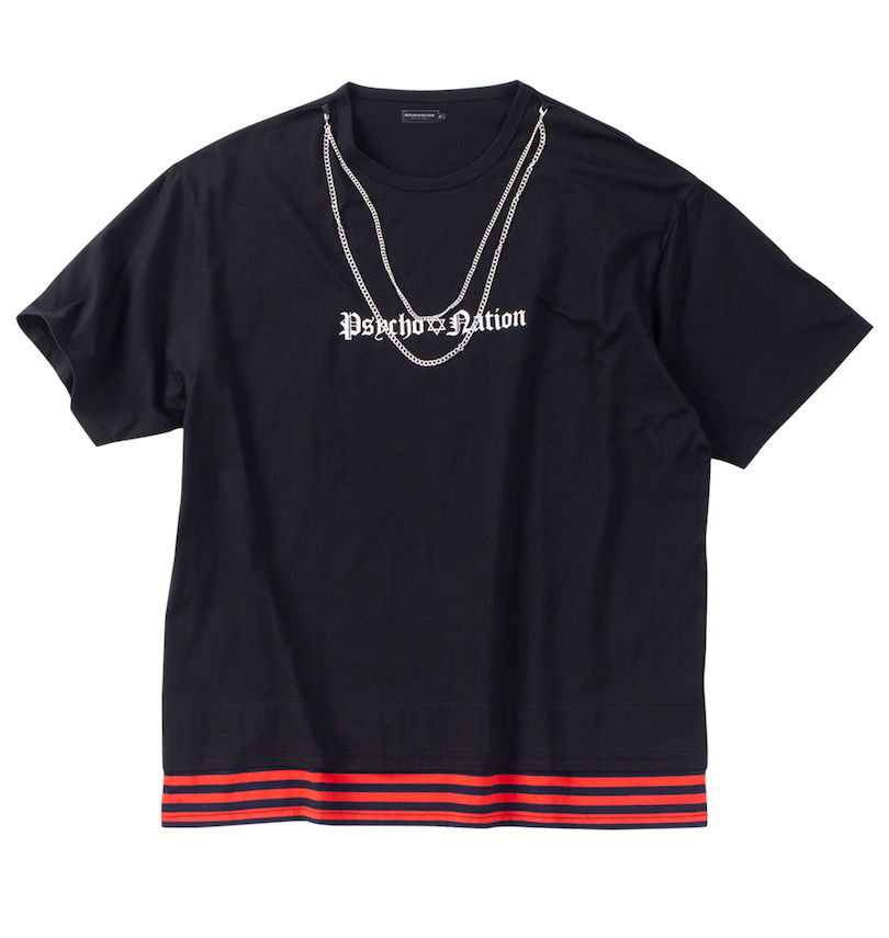 大きいサイズ メンズ PSYCHO NATION (サイコネーション) チェーン付フェイクレイヤード半袖Tシャツ
                        