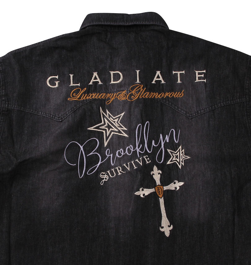 大きいサイズ メンズ GLADIATE (グラディエイト) 刺繍デニム長袖シャツ 