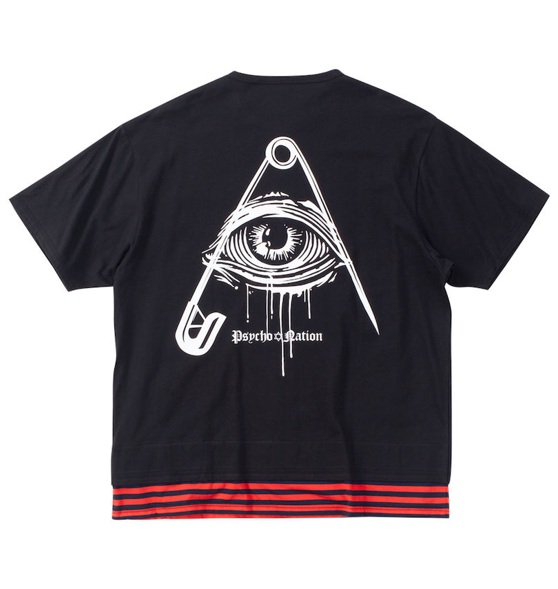 大きいサイズ メンズ PSYCHO NATION (サイコネーション) チェーン付フェイクレイヤード半袖Tシャツ
                        バックスタイル