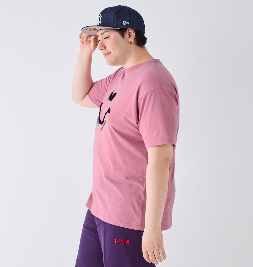 大きいサイズ メンズ SMILEY FACE (スマイリーフェイス) T/C天竺サガラ刺繍半袖Tシャツ