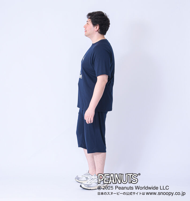 大きいサイズ メンズ PEANUTS (ピーナッツ) 天竺ラグラン半袖Tシャツ+ハーフパンツ
                        
