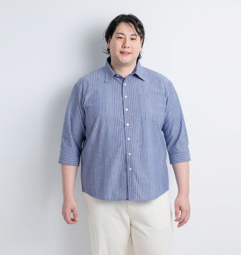 大きいサイズ メンズ Mc.S.P (エムシーエスピー) 麻混スラブレギュラー七分袖シャツ
                        身長：182cm/バスト：123cm/着用サイズ：3L