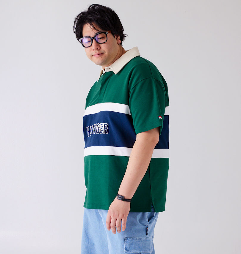 大きいサイズ メンズ H by FIGER (エイチバイフィガー) 天竺切替半袖ラガーシャツ 