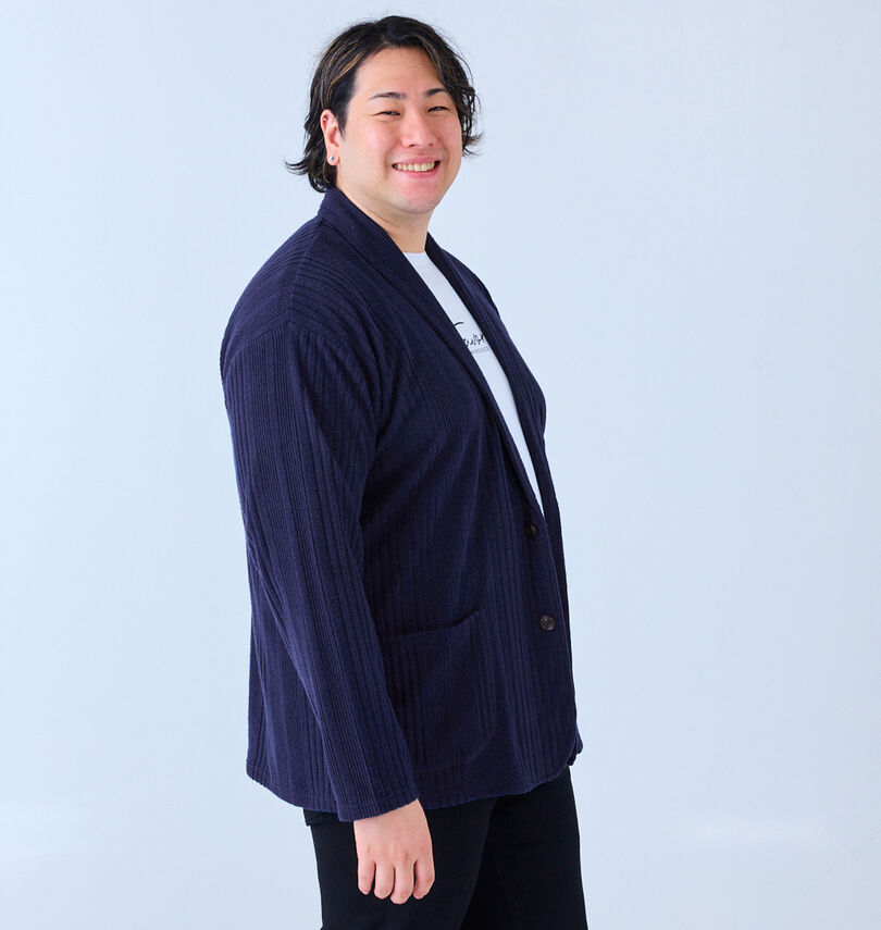 大きいサイズ メンズ launching pad (ランチングパッド) 針抜きストライプ長袖ショールジャケット+半袖Tシャツ