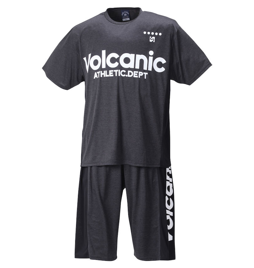 大きいサイズ メンズ VOLCANIC (ヴォルケニック) カチオン天竺切替半袖Tシャツ+ハーフパンツ 