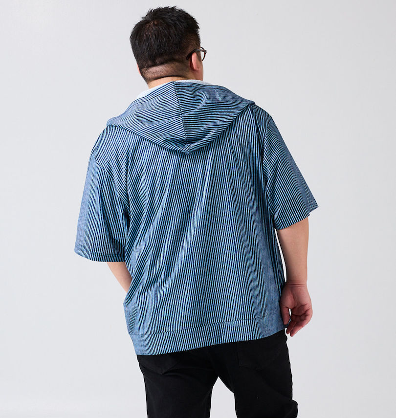 大きいサイズ メンズ COLLINS (コリンズ) メッシュヒッコリー風プリント半袖フルジップパーカー+半袖Tシャツ 