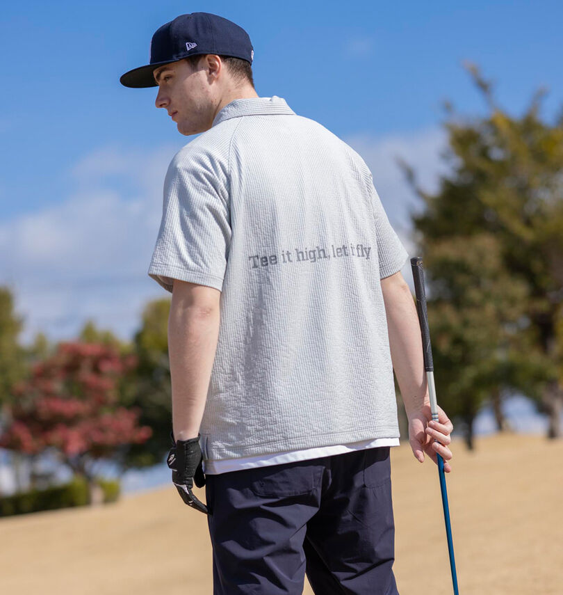 大きいサイズ メンズ NEW ERA GOLF (ニューエラ®ゴルフ) シアサッカージップ半袖ポロシャツ
                        