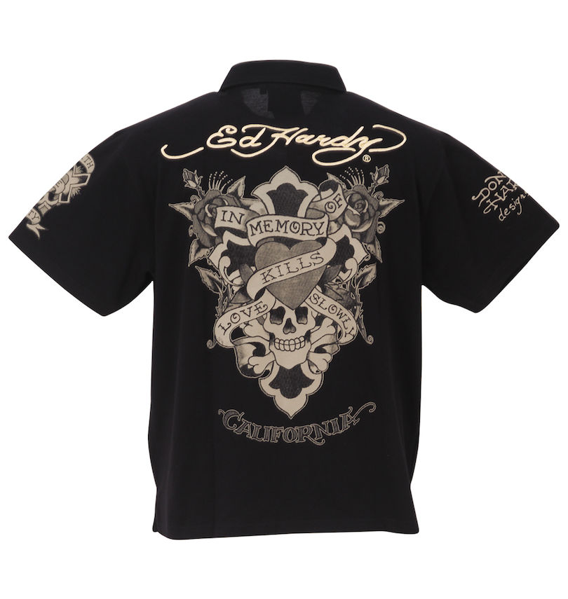 大きいサイズ メンズ Ed Hardy (エドハーディ) プリント&刺繍鹿の子半袖ポロシャツ
                        バックスタイル