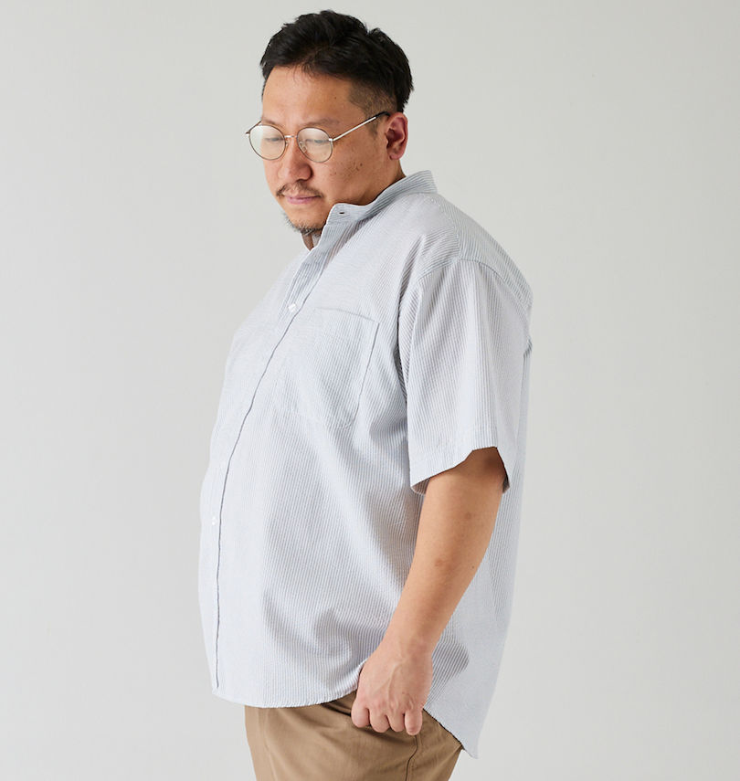 大きいサイズ メンズ Mc.S.P (エムシーエスピー) 吸汗速乾シアサッカーストライプバンドカラー半袖シャツ 