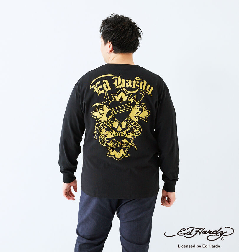 大きいサイズ メンズ Ed Hardy (エドハーディ) 天竺プリント長袖Tシャツ
                        身長：182cm/バスト：123cm/着用サイズ：3L