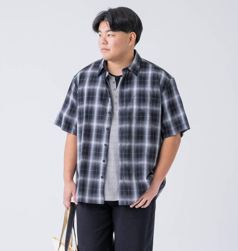 大きいサイズ メンズ Mc.S.P (エムシーエスピー) 麻混ハイブリッドオンブレチェック半袖レギュラーカラーシャツ
                        