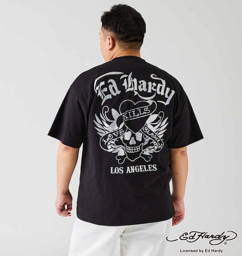 大きいサイズ メンズ Ed Hardy (エドハーディ) 天竺箔プリント半袖Tシャツ 