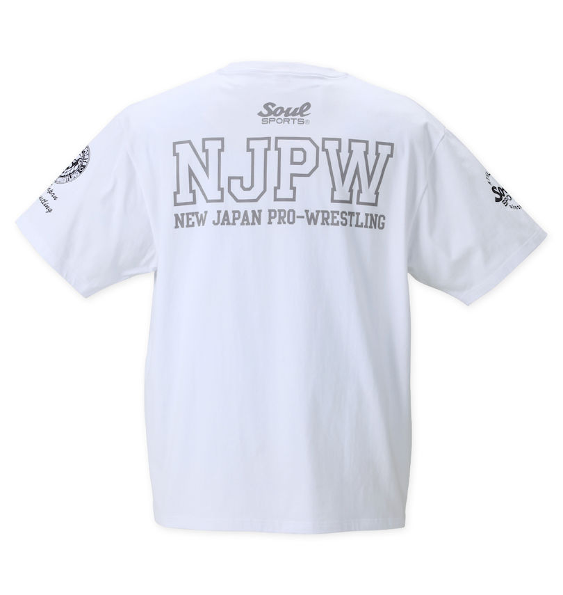 大きいサイズ メンズ SOUL SPORTS×新日本プロレス (ソウル×シンニホンプロレス) 大判ロゴ半袖Tシャツ
                        バックスタイル