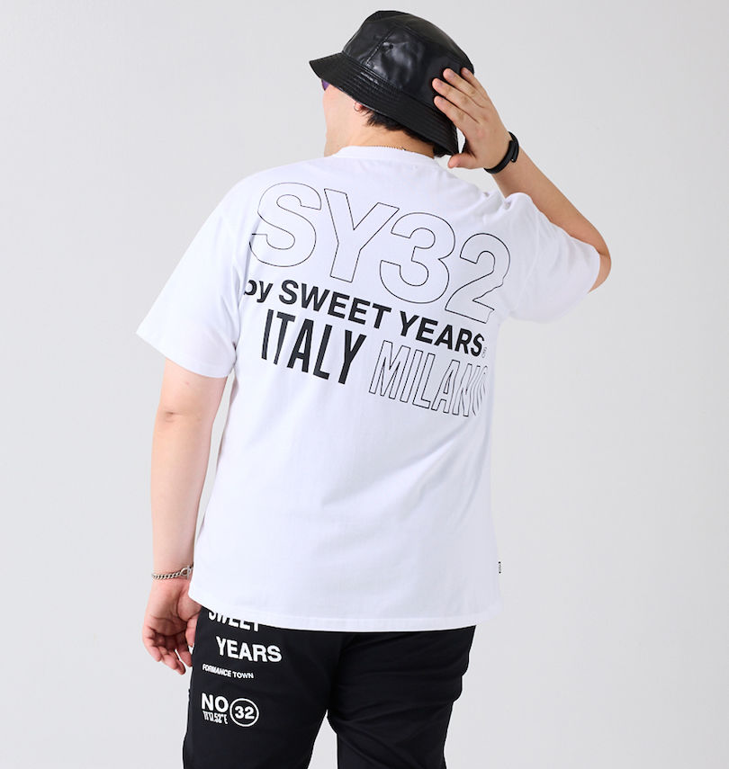 大きいサイズ メンズ SY32 by SWEET YEARS (エスワイサーティトゥバイスィートイヤーズ) バックスラッシュビッグロゴ半袖Tシャツ 