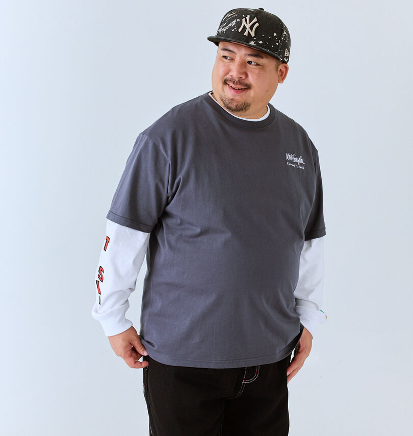 大きいサイズ メンズ (What it isNt) (ワットイットイズント) 半袖T×長袖TレイヤードTシャツ