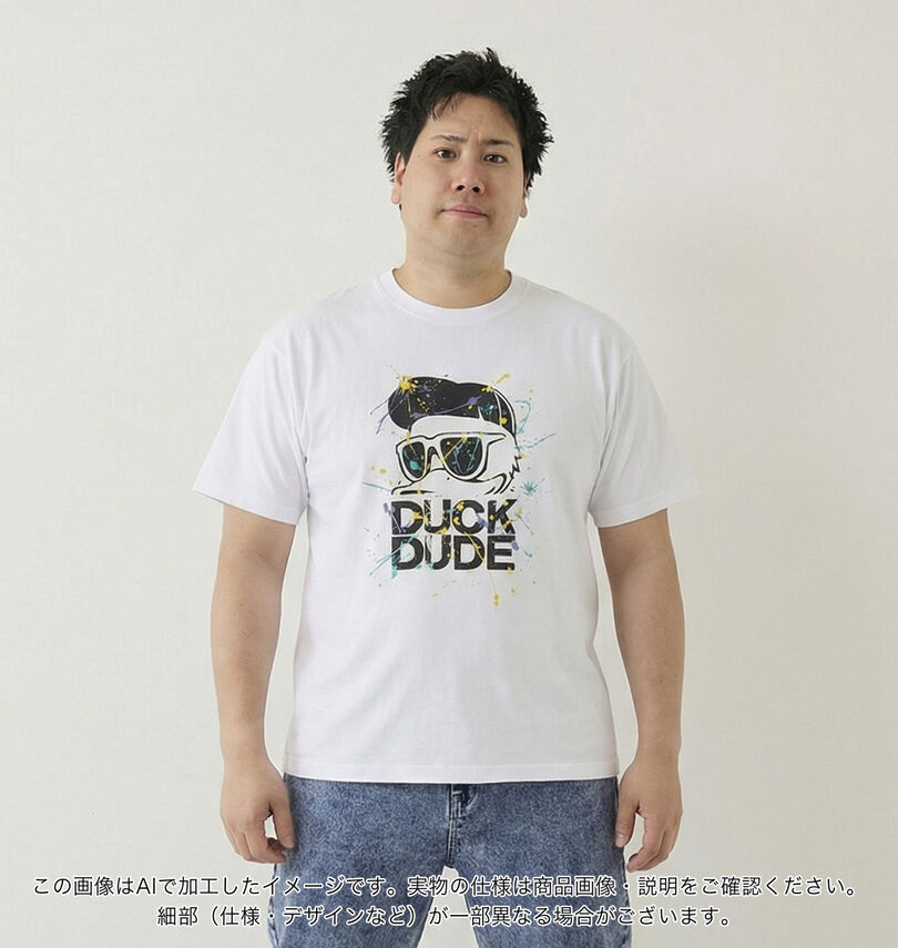 大きいサイズ メンズ b-one-soul (ビーワンソウル) DUCK DUDEスプラッシュロゴ半袖Tシャツ