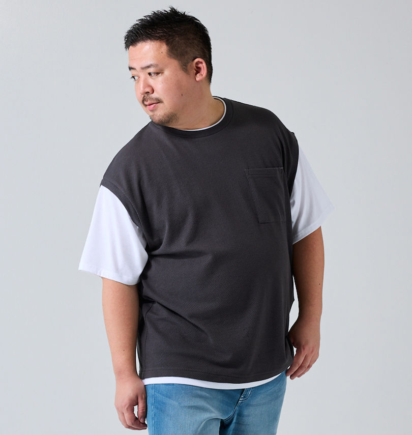 大きいサイズ メンズ launching pad (ランチングパッド) パイナップルニットフェイクレイヤード半袖Tシャツ 