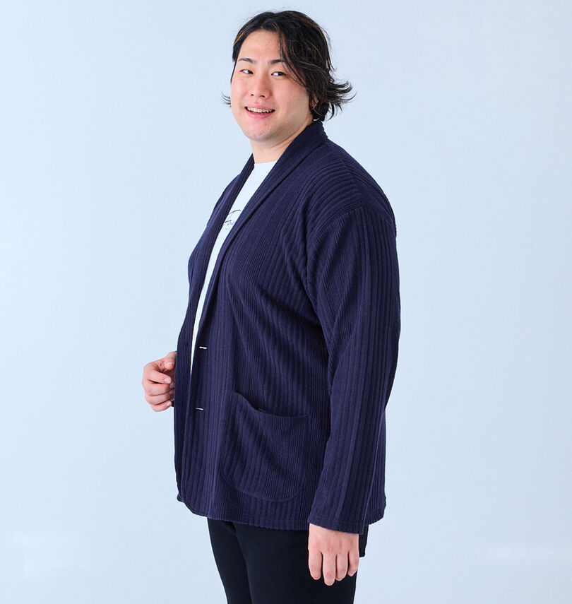 大きいサイズ メンズ launching pad (ランチングパッド) 針抜きストライプ長袖ショールジャケット+半袖Tシャツ