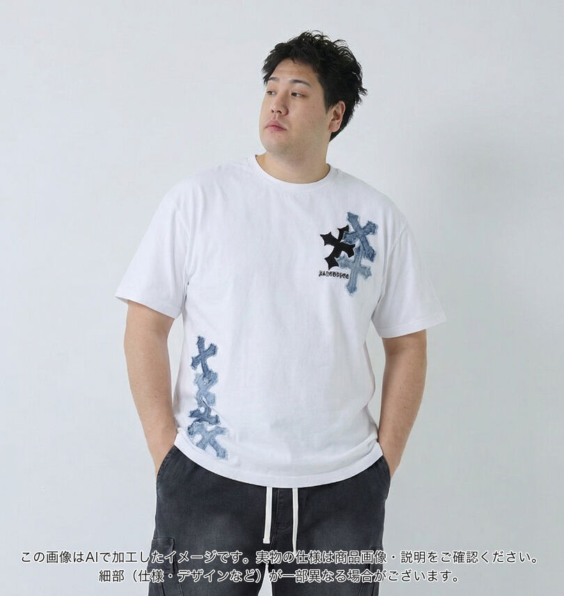 大きいサイズ メンズ in the attic (インジアティック) デニムクロスパッチワーク半袖Tシャツ