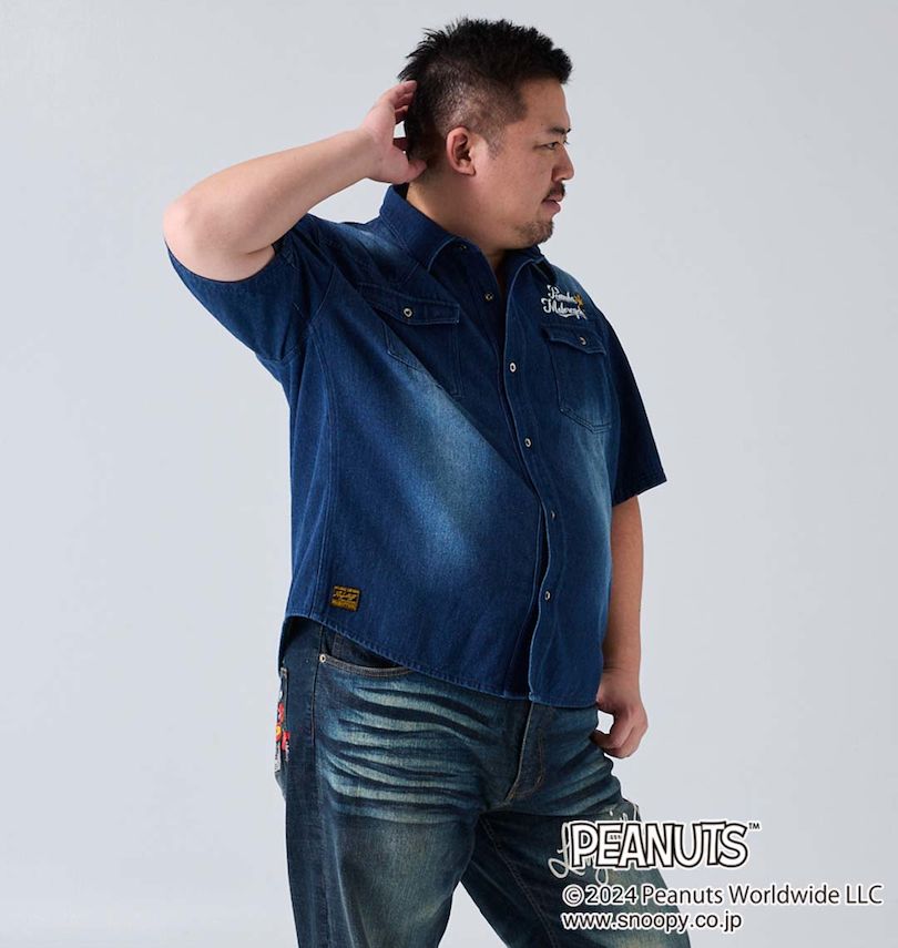 大きいサイズ メンズ FLAGSTAFF×PEANUTS (フラッグスタッフ) スヌーピーコラボ半袖デニムシャツ
                        