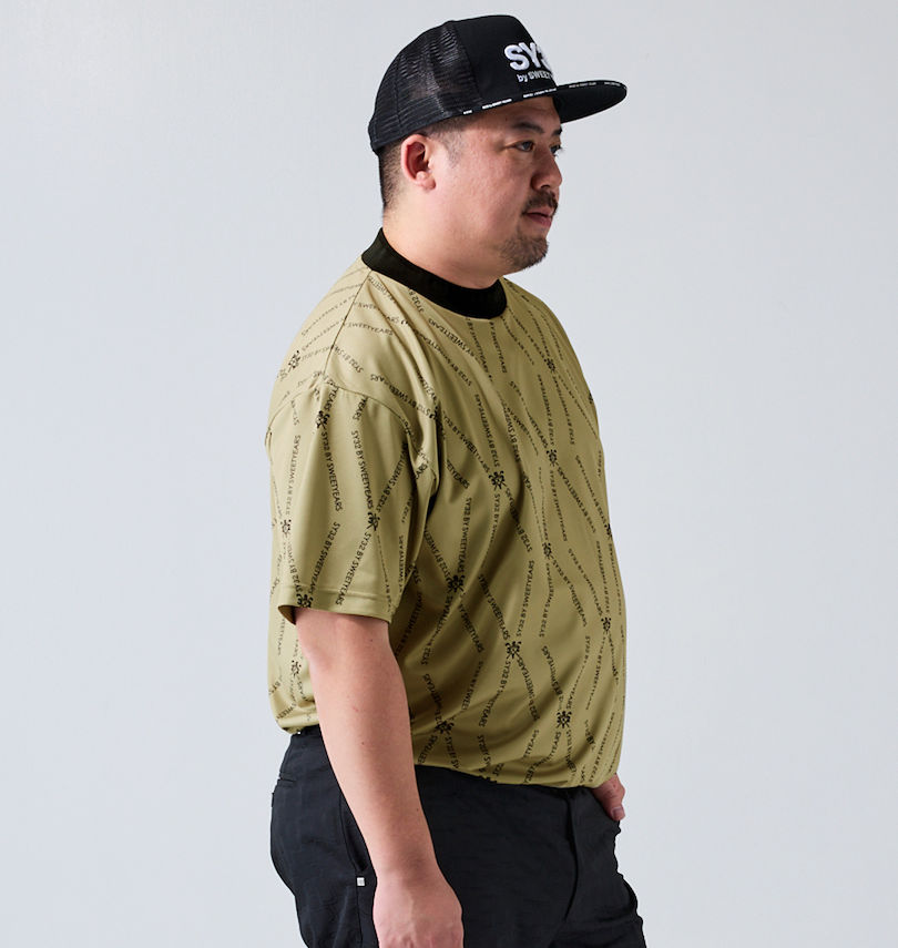 大きいサイズ メンズ SY32 by SWEET YEARS (エスワイサーティトゥバイスィートイヤーズゴルフ) メッシュQDライトグラフィックモックネック半袖シャツ 