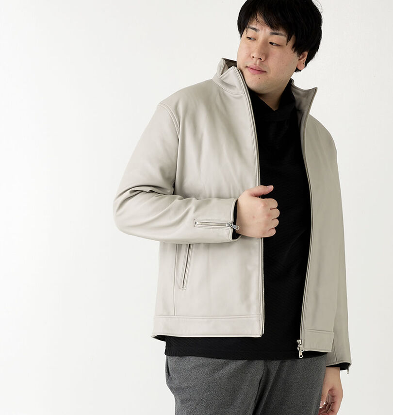大きいサイズ メンズ TETE HOMME (テットオム) スタンドカラーレザーブルゾン