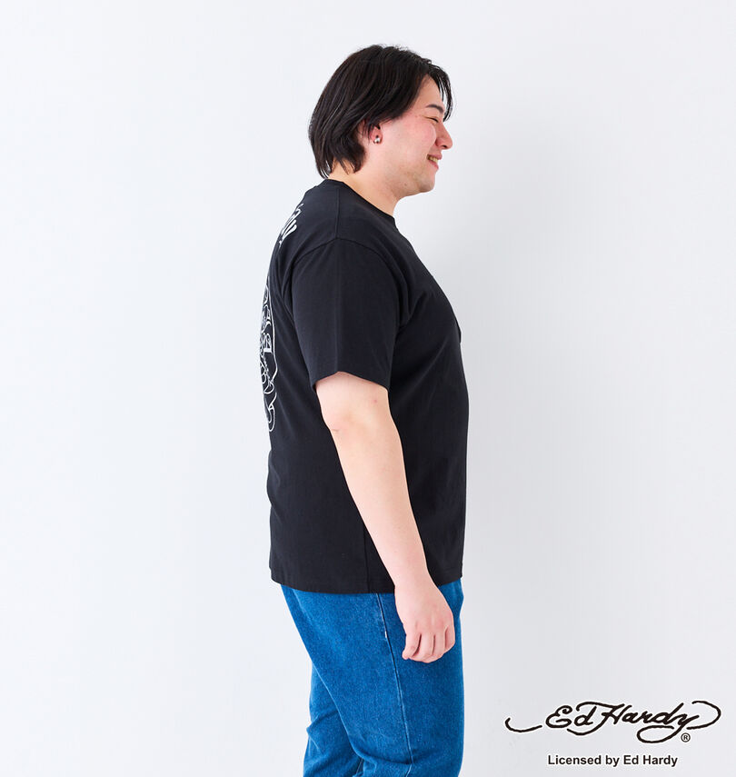大きいサイズ メンズ Ed Hardy (エドハーディ) 天竺プリントポケット付半袖Tシャツ