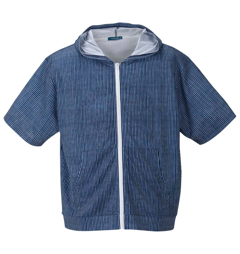大きいサイズ メンズ COLLINS (コリンズ) メッシュヒッコリー風プリント半袖フルジップパーカー+半袖Tシャツ 半袖フルジップパーカー