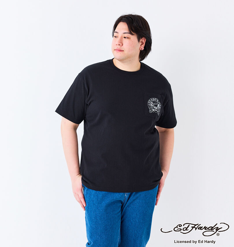大きいサイズ メンズ Ed Hardy (エドハーディ) 天竺プリントポケット付半袖Tシャツ