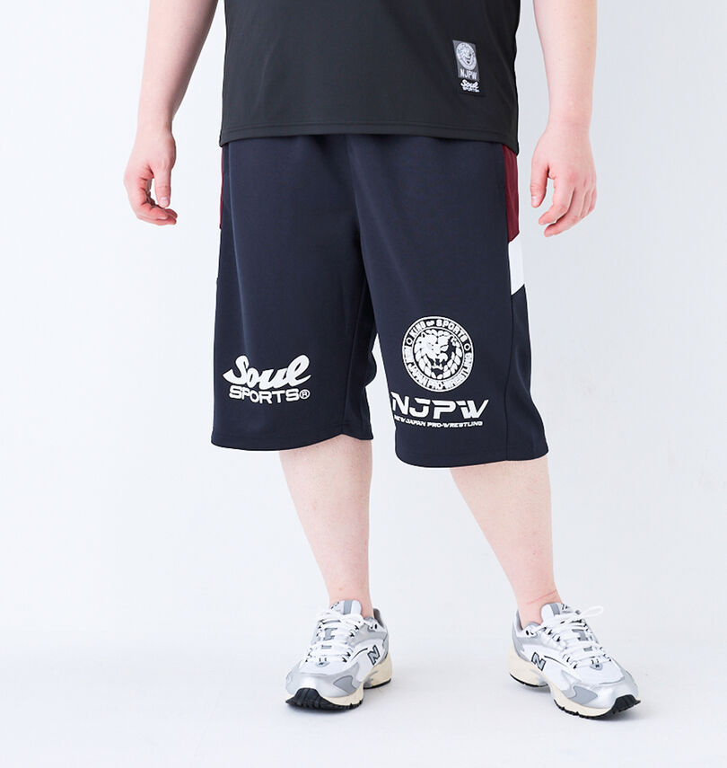 大きいサイズ メンズ SOUL SPORTS×新日本プロレス (ソウル×シンニホンプロレス) ジャージハーフパンツ
                        身長：182cm/ウエスト：114cm/着用サイズ：3L