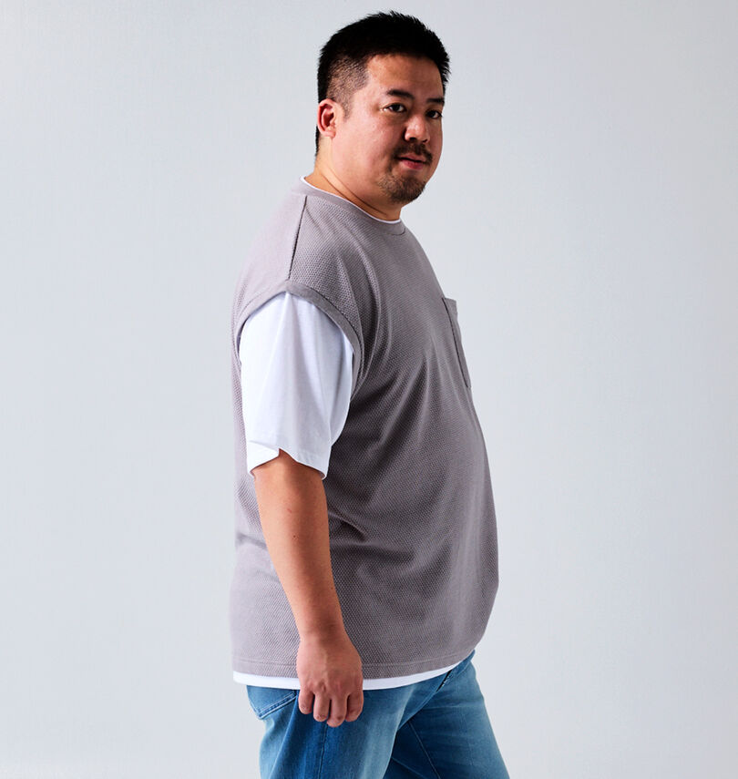 大きいサイズ メンズ launching pad (ランチングパッド) パイナップルニットフェイクレイヤード半袖Tシャツ