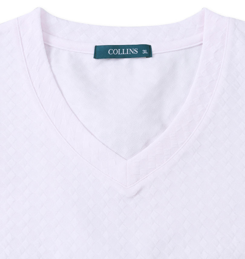 大きいサイズ メンズ COLLINS (コリンズ) TPU格子ジャガードVネック半袖Tシャツ Vネック