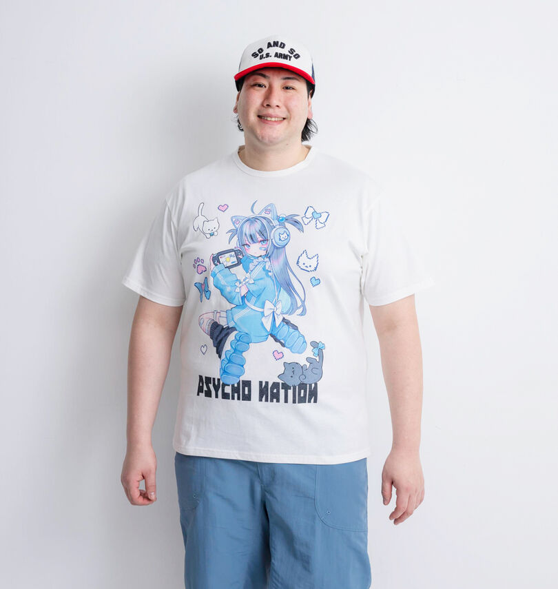 大きいサイズ メンズ PSYCHO NATION (サイコネーション) サイコ×寝田ルネ ゲーマー半袖Tシャツ
身長:182cm/バスト:123cm/着用サイズ:3L