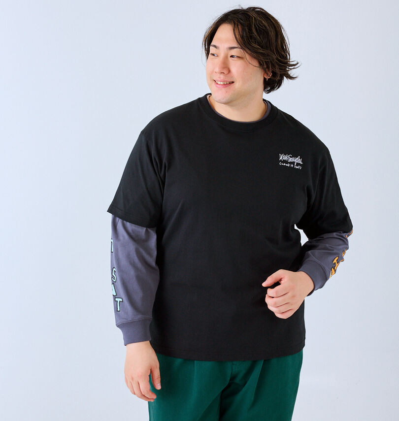 大きいサイズ メンズ (What it isNt) (ワットイットイズント) 半袖T×長袖TレイヤードTシャツ
                        