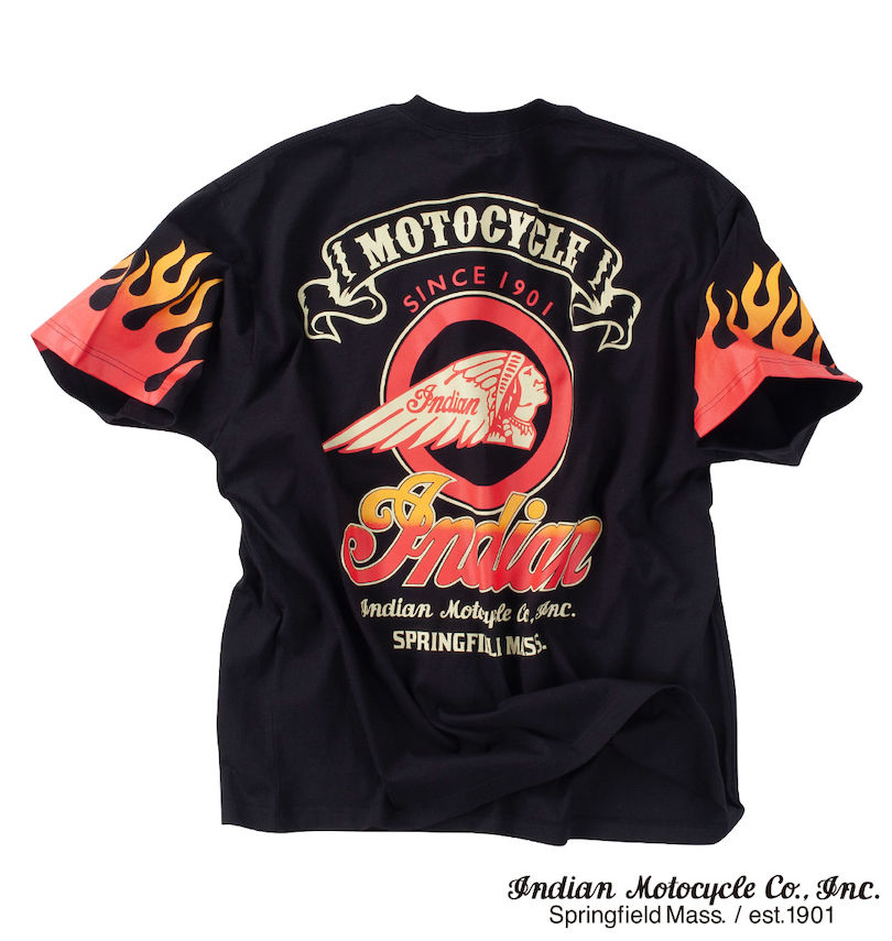 大きいサイズ メンズ INDIAN MOTOCYCLE (インディアンモトサイクル) 天竺プリント&刺繍半袖Tシャツ バックスタイル