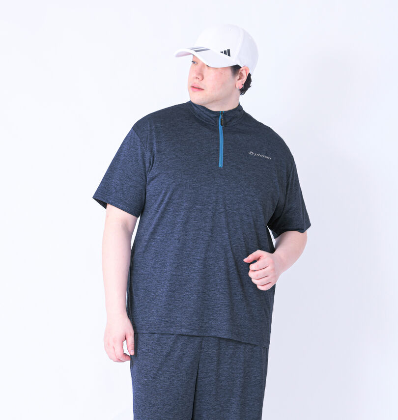 大きいサイズ メンズ Phiten (ファイテン) DRYカチオン天竺ハーフジップ半袖シャツ
                        身長：182cm/バスト：123cm/着用サイズ：3L
